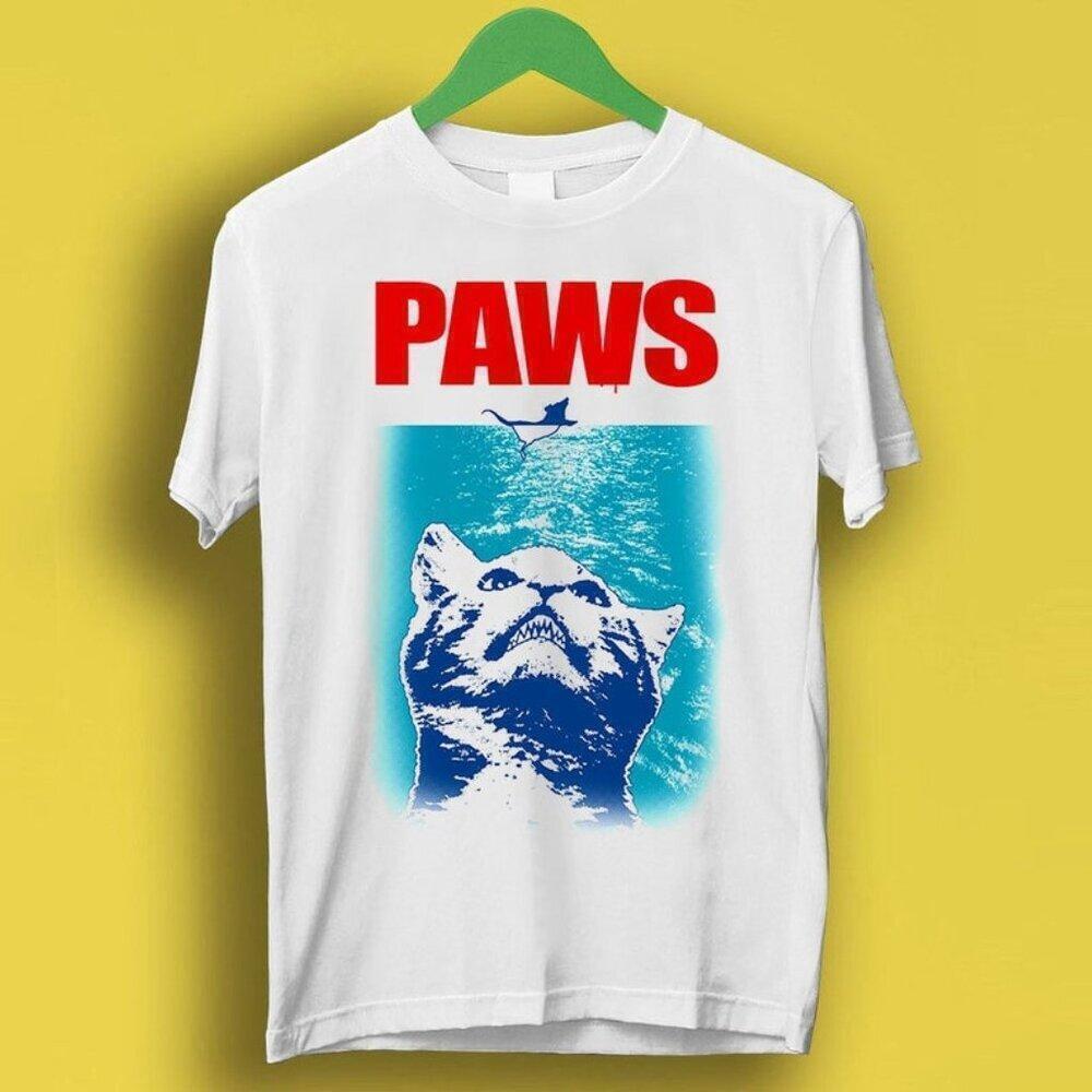 Paws Jaws Cat Meme Movie Parody Gamer Graphic T-Shirt
